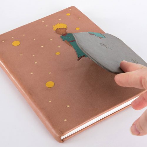 Livre Le Petit Prince reliure traditionnelle couverture cuir et marqueterie cuir