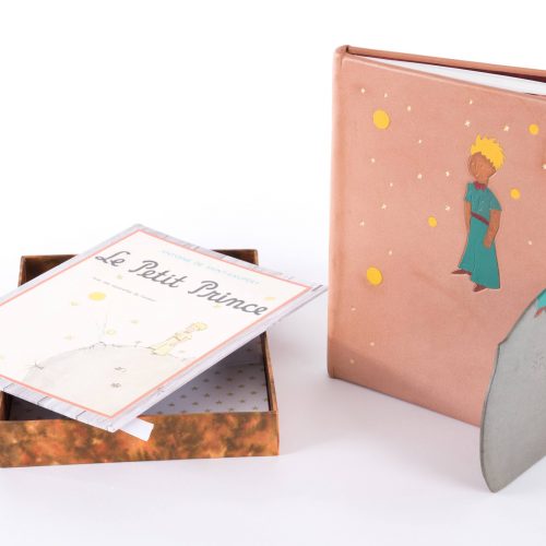 Création reliure couverture cuir marqueterie cuir le petit prince